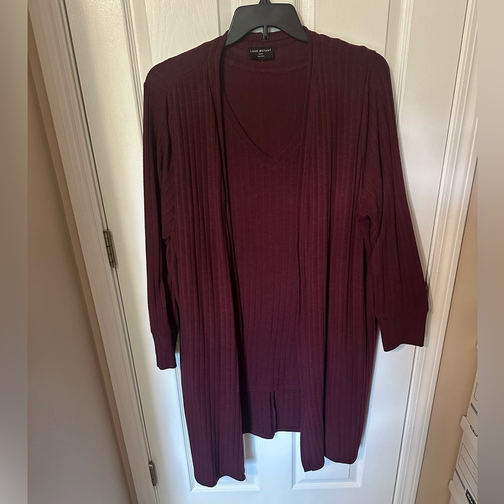 Lane Bryant Maroon Cardigan Set